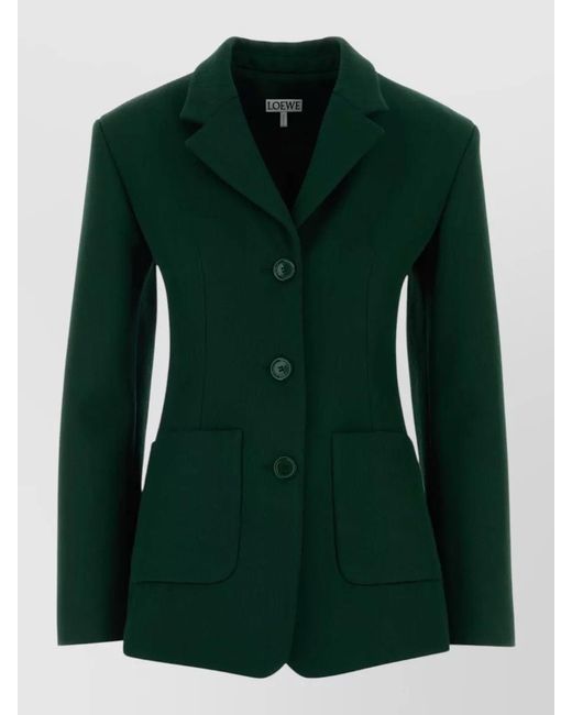 Loewe Green Wool Blend Blazer Front Pockets Lapel