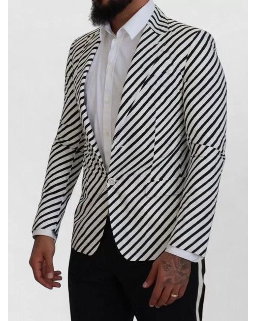 Dolce & Gabbana Gray Cotton Striped Slim-Fit Blazer for men