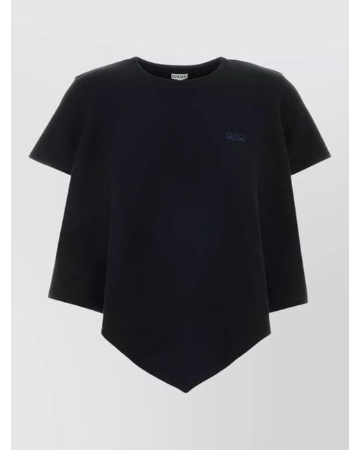 Loewe Blue Cotton Blend T Shirt Short Sleeves Asymmetric Hem