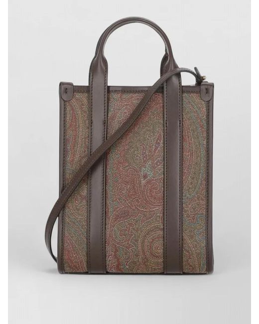 Etro Brown Paisley Leather Tote Bag Rectangular Silhouette
