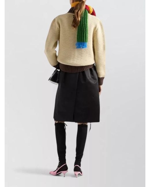 Prada Natural Virgin Wool Oversized Ribbed Mock Turtleneck Cardigan