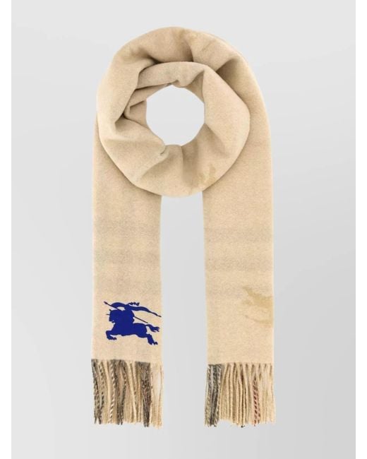 Burberry Natural Reversible Cashmere Scarf Fringe Detailing