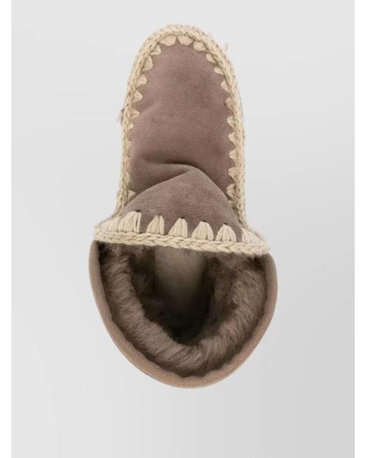 Mou Natural Platform Ankle Slippers Crochet Trim