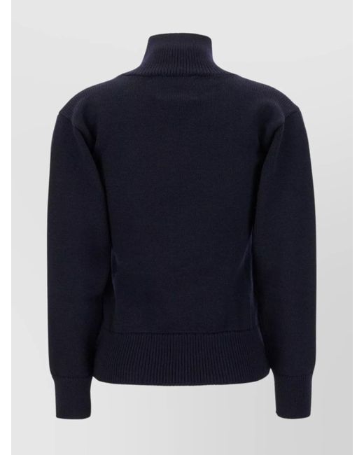 Jil Sander Blue Ribbed Wool Mock Turtleneck Loose Fit Jumper