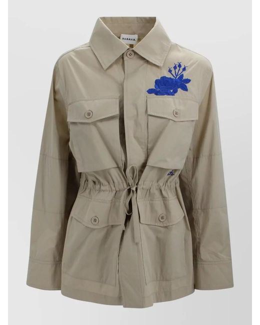 P.A.R.O.S.H. Natural Embroidered Safari Jacket Drawstring Waist Pockets