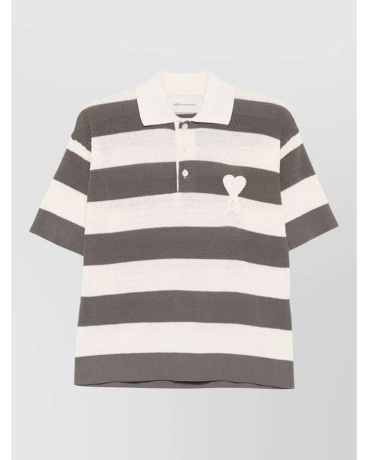 AMI Natural De Coeur Striped Polo Shirt Heart