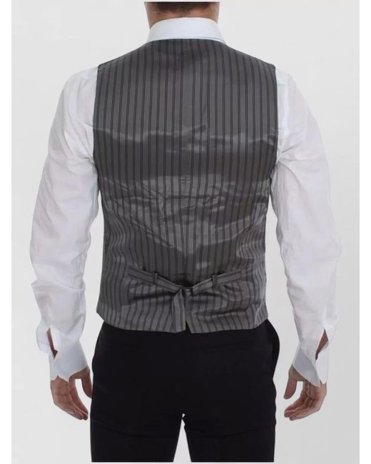 Dolce & Gabbana Gray Cotton Stretch V-Neck Dress Waistcoat for men