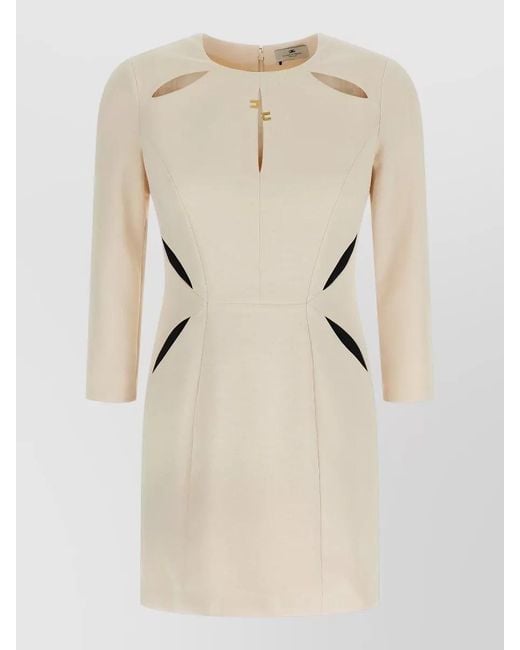 Elisabetta Franchi Natural Knee Length Dress Featuring Cut Out Design