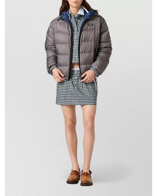 Miu Miu Blue Hooded Down Jacket Light Pongé Design