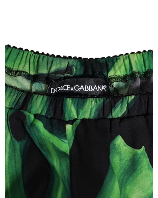 Dolce & Gabbana Green Silk Tropical Print Lace Mini Shorts