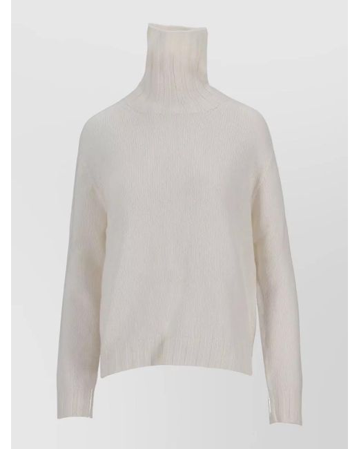 LA ROSE White Turtleneck Knit Straight Cut Ribbed Cuffs Hem