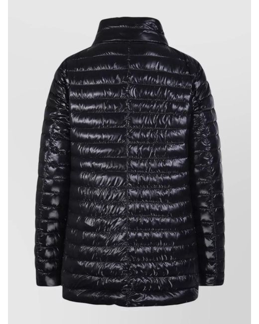 Herno Black Down Coat High Collar Long Sleeves