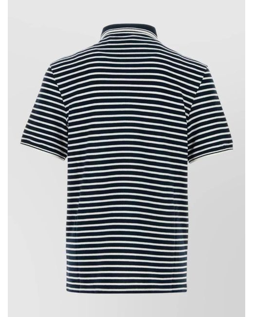 Valentino Garavani Blue Piquet Polo Shirt Striped Pattern Collar for men