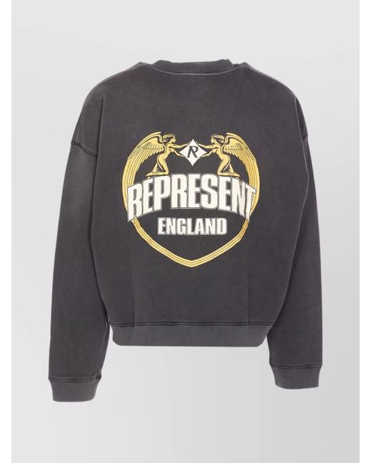 Represent Gray Cotton Boxy Fit Printed Distressed Sweatshirt for men