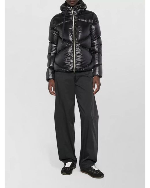 Herno Black Hooded Cropped Down Jacket Casual Style