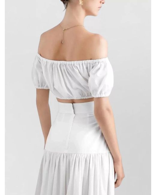Dolce & Gabbana White Off Shoulder Ruched Cropped Top Dress