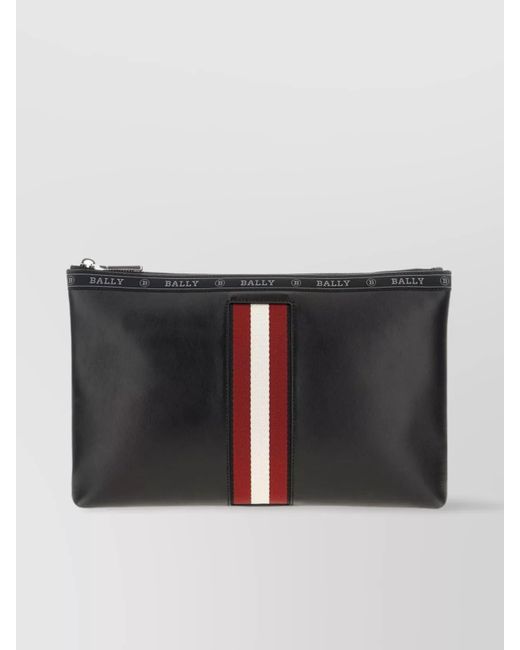 Bally Black Leather Pouch Rectangular Stripe Detail for men
