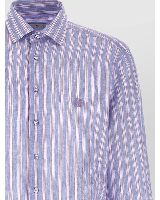 Etro Purple Striped Linen Shirt for men