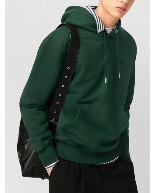 AMI Green Cotton Logo-Print Hoodie for men