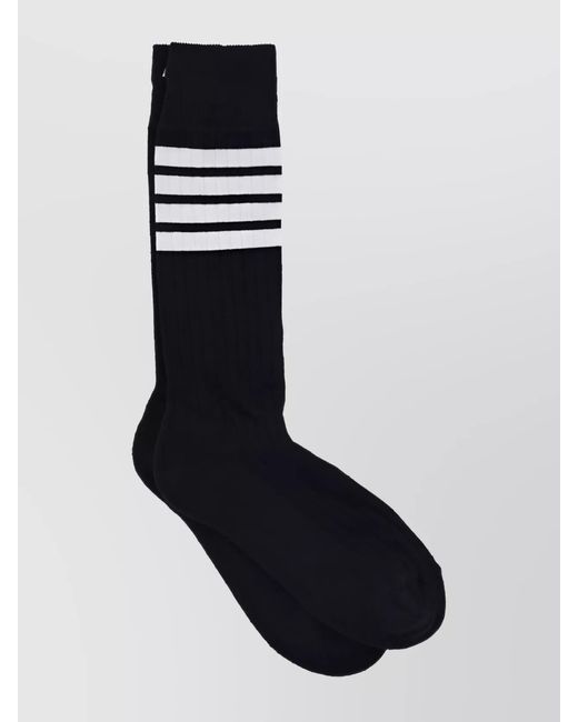 Thom Browne Black Ribbed Striped Socks for men