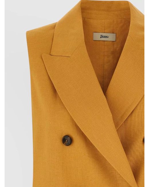 Herno Yellow Linen Vest Sleeveless Notched Lapels Buttons