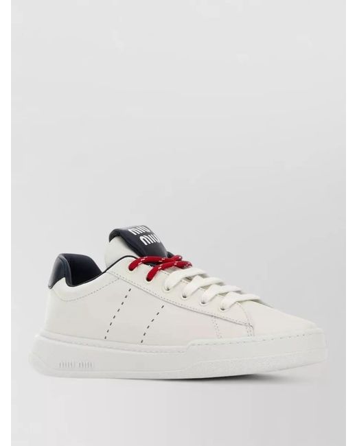 Miu Miu White Leather Sneakers Contrast Heel Tab Design