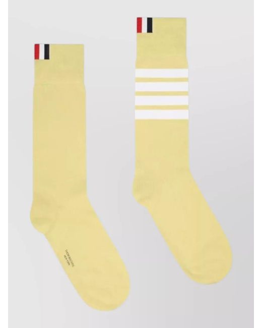 Thom Browne Yellow Mid Calf Cotton Socks Stripe Detail