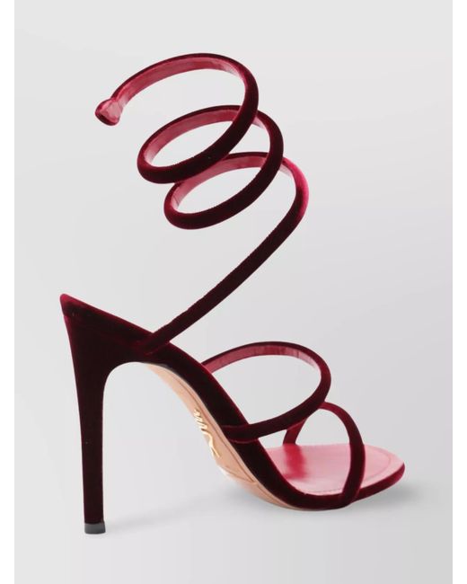 Rene Caovilla Pink Velvet Spiral Strap Sandals