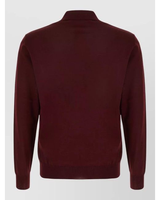Valentino Garavani Red Wool Polo Shirt Ribbed Cuffs Hem for men