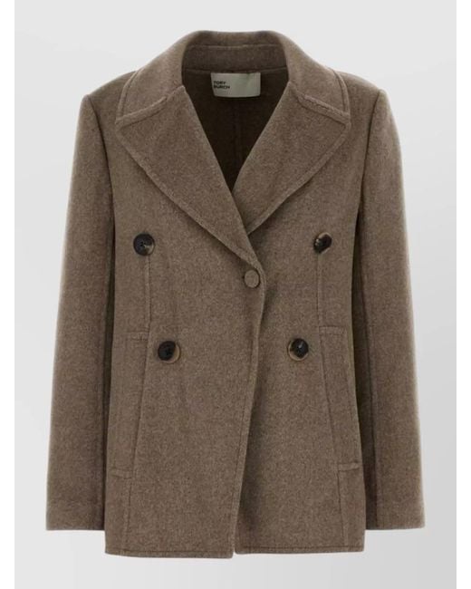 Tory Burch Brown Twill Jacket Double Breasted Front Pockets