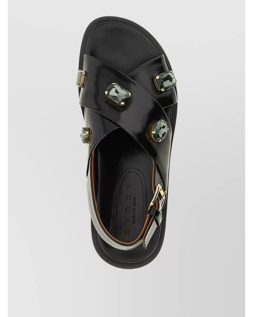 Marni Black Embellished Slingback Flat Sandals Open Toe