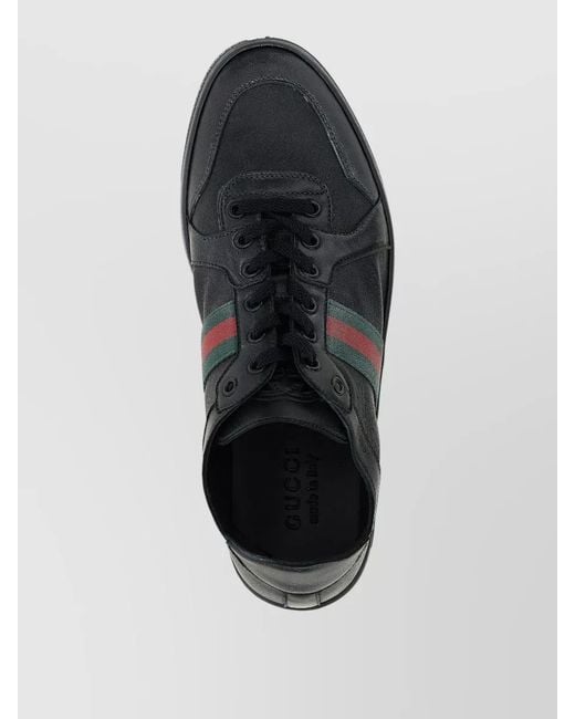Gucci Black Stretch Leather Lace Up Sneakers for men