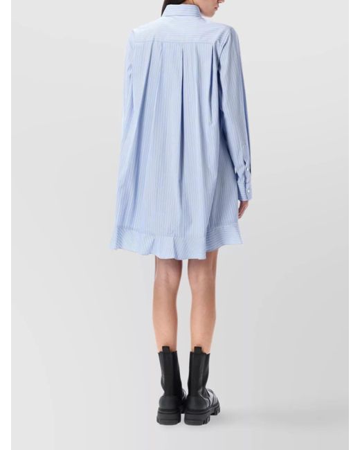 Sacai Blue Striped Cotton Shirt Mini Dress
