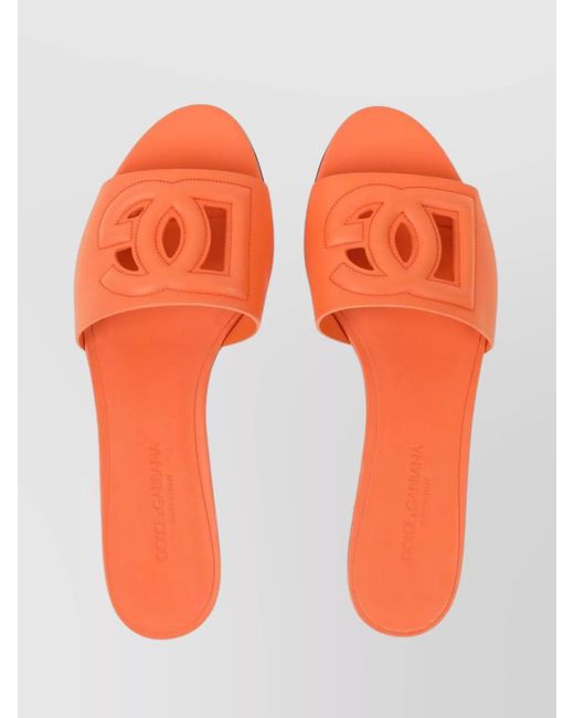 Dolce & Gabbana Orange Logo Leather Flat Sandals With Almond Toe