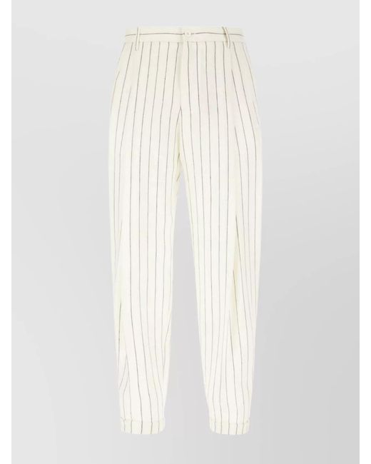 Dolce & Gabbana White Embroidered Stripes Linen Blend Pants for men
