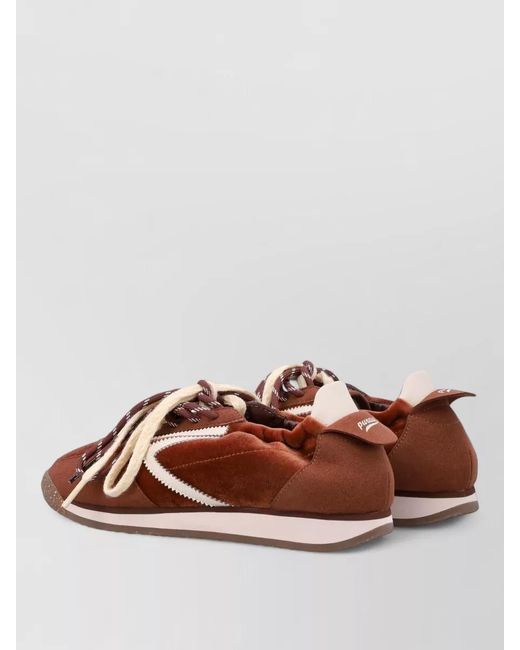 PURAAI Brown Velvet And Suede Lace-Up Sneakers