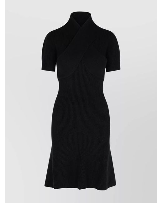 Patou Black Cashmere Merino Wool Scarf Draped Midi Dress