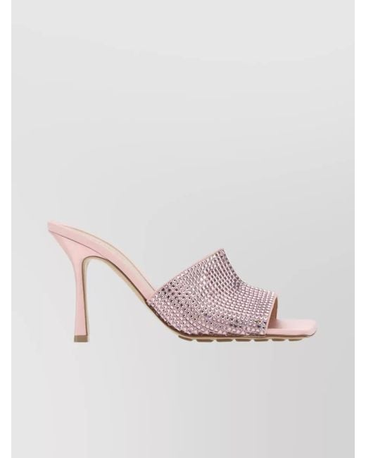 Bottega Veneta Pink Silk Rhinestone Square-Toe Stiletto Mules