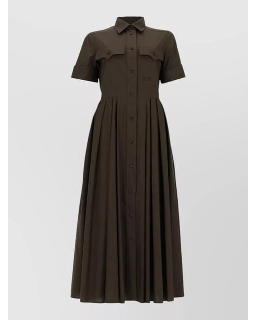 Fay Black Short Sleeve Dress Chest Pockets Pleated Skirt
