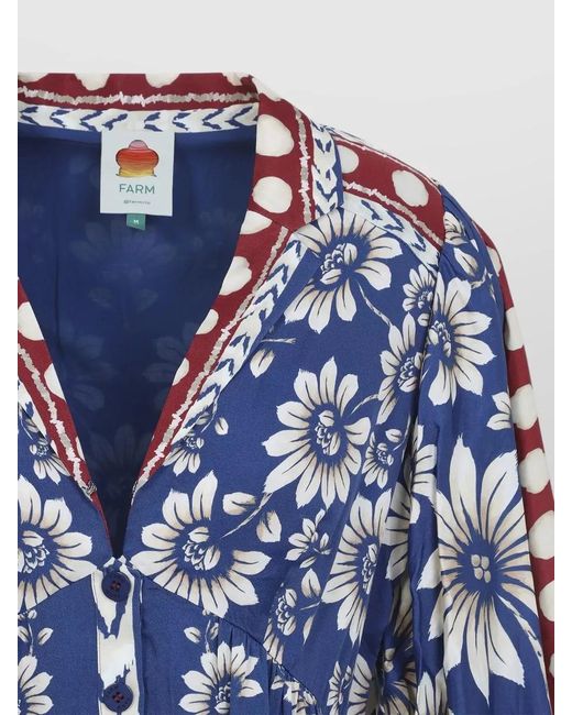 Farm Rio Blue Floral Mini Dress Long Sleeves Ruffle Hem