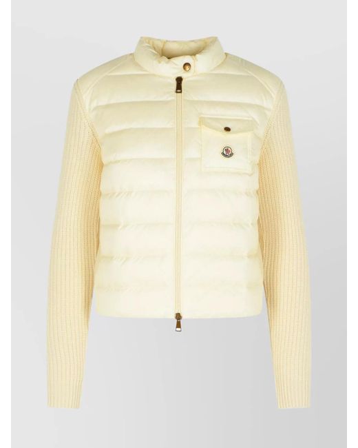 Moncler Natural Virgin Wool Cashmere Blend Knit Cardigan
