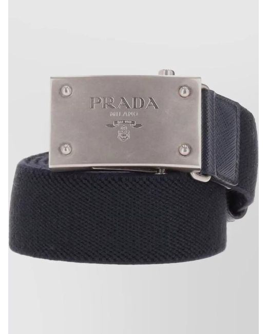 Prada White Logo Buckle Leather Belt Loop Design for men