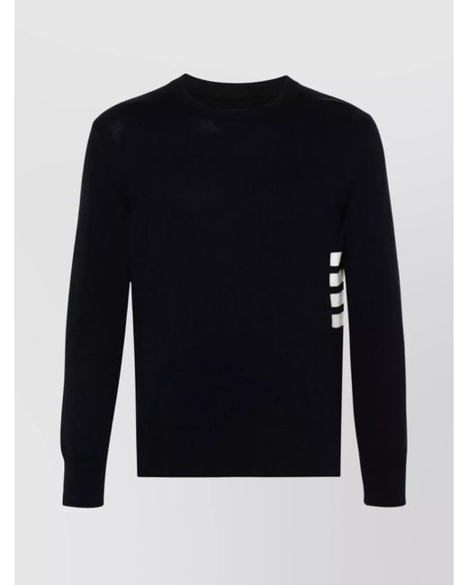 Thom Browne Blue Relaxed Fit Crew Neck Pullover With 4 Bar Stripe for men