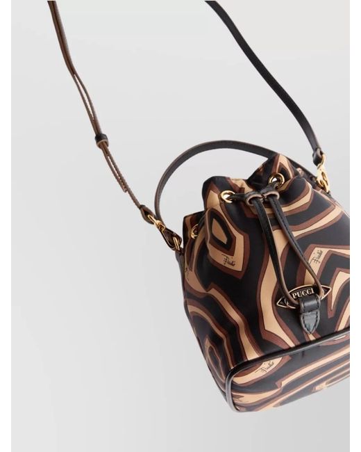 Emilio Pucci White Abstract Print Bucket Shoulder Bag