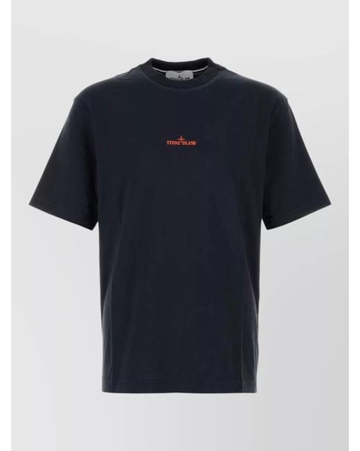 Stone Island Blue Cotton Logo Print T-Shirt for men