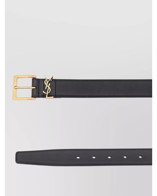 Saint Laurent White Cassandre Belt Bronze Tone Hardware for men