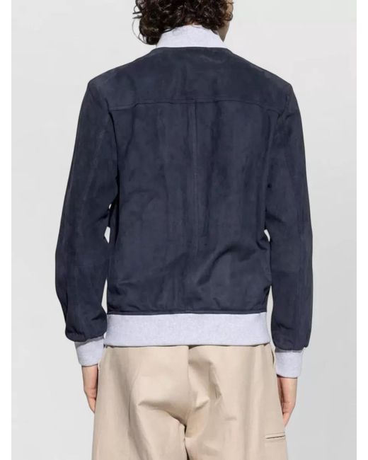 Eleventy Blue Leather Ribbed Bomber Jacket for men