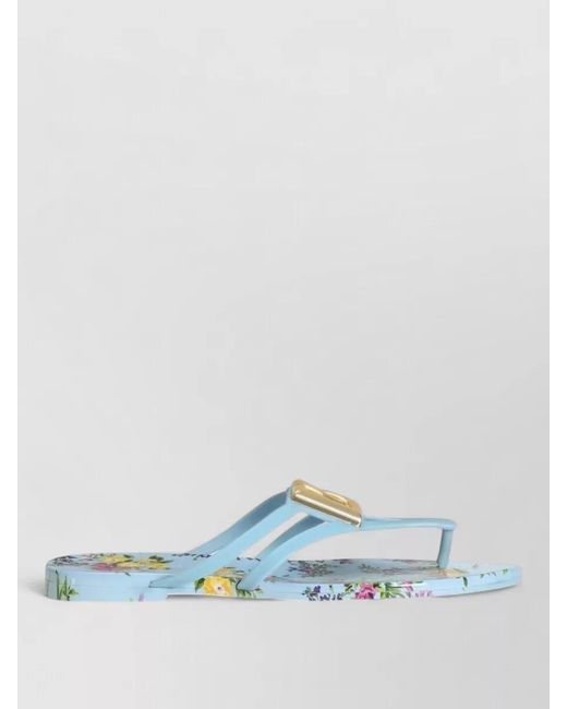 Dolce & Gabbana Blue Floral Print Handmade Flat Sole Slides
