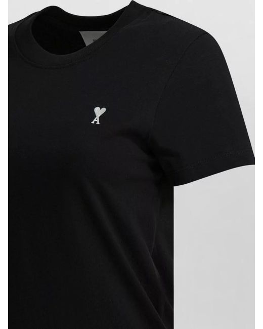 AMI Black Cotton Cropped T-Shirt