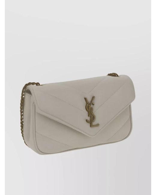 Saint Laurent Gray Loulou Mini Leather Shoulder Bag
